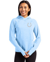 Indianapolis Colts Mono Cutter & Buck Adapt Knit Recycled Womens Heathered Hooded Pullover Atlas Heather Front