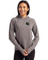 Baltimore Ravens NFL Helmet Cutter & Buck Adapt Knit Recycled Womens Heathered Hooded Pullover Black Heather Front