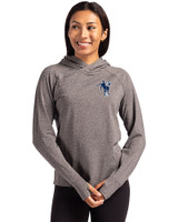 Indianapolis Colts Historic Cutter & Buck Adapt Knit Recycled Womens Heathered Hooded Pullover Black Heather Front