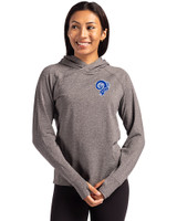 Los Angeles Rams Historic Cutter & Buck Adapt Knit Recycled Womens Heathered Hooded Pullover Black Heather Front