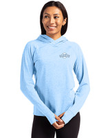 San Francisco Giants Mono Cutter & Buck Adapt Knit Recycled Womens Heathered Hooded Pullover Atlas Heather Front