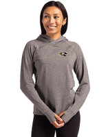 Baltimore Ravens Cutter & Buck Adapt Knit Recycled Womens Heathered Hooded Pullover Black Heather Front