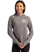 New York Giants Cutter & Buck Adapt Knit Recycled Womens Heathered Hooded Pullover Black Heather Front