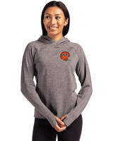 Cincinnati Bengals Historic Cutter & Buck Adapt Knit Recycled Womens Heathered Hooded Pullover Black Heather Front