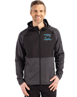 Carolina Panthers Historic Cutter & Buck Peshastin Fleece Recycled Mens Hybrid Jacket Black Heather Front