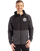 Pittsburgh Steelers Cutter & Buck Peshastin Fleece Recycled Mens Hybrid Jacket Black Heather Front