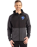 Los Angeles Rams Historic Cutter & Buck Peshastin Fleece Recycled Mens Hybrid Jacket Black Heather Front