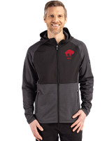 Buffalo Bills Historic Cutter & Buck Peshastin Recycled Grid Fleece Mens Hybrid Hooded Full Zip Jacket Black Heather Front