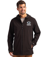 Green Bay Packers Mono Cutter & Buck Camano Everyday Stretch Recycled Mens Water Resistant Jacket Black Front
