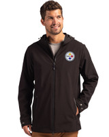 Pittsburgh Steelers Cutter & Buck Camano Everyday Stretch Recycled Mens Water Resistant Jacket Black Front
