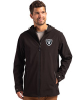 Las Vegas Raiders Monochromatic Cutter & Buck Camano Recycled Everyday Stretch Water Resistant Mens Full Zip Jacket Black Front
