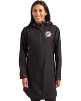 Miami Dolphins Historic Cutter & Buck Camano Everyday Stretch Recycled Womens Water Resistant Jacket Black Front