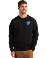 Los Angeles Rams Historic Cutter & Buck Roam Epic Versatility Recycled Crew Neck Mens Pullover Black Front