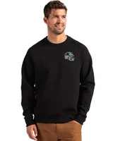 Carolina Panthers NFL Helmet Cutter & Buck Roam Epic Versatility Recycled Crew Neck Mens Pullover Black Front