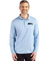 Seattle Seahawks Mono Cutter & Buck Coastline Epic Comfort Recycled Mens Long Sleeve Polo Atlas Light Blue Front
