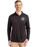 Miami Dolphins Cutter & Buck Coastline Epic Comfort Recycled Mens Long Sleeve Polo Black Front
