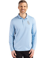 Chicago White Sox Mono Cutter & Buck Coastline Epic Comfort Recycled Mens Long Sleeve Polo Atlas Light Blue Front