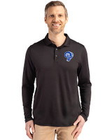 Los Angeles Rams Historic Cutter & Buck Coastline Epic Comfort Recycled Mens Long Sleeve Polo Black Front