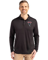 Atlanta Falcons Historic - Cutter & Buck Coastline Recycled Double Peached Mens Long Sleeve Polo Black Front