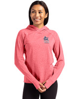 St. Louis Cardinals Stars & Stripes Cutter & Buck Adapt Knit Recycled Womens Heathered Hooded Pullover Cardinal Red Heather Front