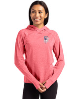 San Francisco Giants Stars & Stripes Cutter & Buck Adapt Knit Recycled Womens Heathered Hooded Pullover Cardinal Red Heather Front