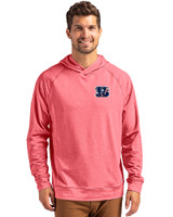 Cincinnati Bengals Americana Cutter & Buck Adapt Knit Recycled Mens Heathered Hooded Pullover Cardinal Red Heather Front