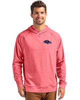 Baltimore Ravens Americana Cutter & Buck Adapt Knit Recycled Mens Heathered Hooded Pullover Cardinal Red Heather Front