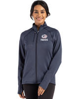 Green Bay Packers Americana Cutter & Buck Peshastin Fleece Recycled Womens Full Zip Jacket Navy Blue Heather Front