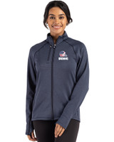 Cleveland Browns Americana Cutter & Buck Peshastin Recycled Grid Fleece Womens Full Zip Jacket Navy Blue Heather Front