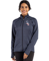 Chicago White Sox Stars & Stripes Cutter & Buck Peshastin Fleece Recycled Womens Full Zip Jacket Navy Blue Heather Front