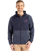 New York Giants Americana Cutter & Buck Peshastin Fleece Recycled Mens Hybrid Jacket Navy Blue Heather Front