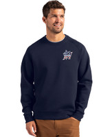 Miami Marlins Stars & Stripes Cutter & Buck Roam Epic Versatility Recycled Crew Neck Mens Pullover Navy Blue Front