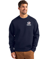 Green Bay Packers Americana Cutter & Buck Roam Epic Versatility Recycled Crew Neck Mens Pullover Navy Blue Front