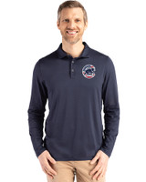 Chicago Cubs Stars & Stripes Cutter & Buck Coastline Epic Comfort Recycled Mens Long Sleeve Polo Navy Blue Front