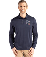 Kansas City Royals Stars & Stripes Cutter & Buck Coastline Epic Comfort Recycled Mens Long Sleeve Polo Navy Blue Front