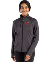 Cincinnati Reds Cutter & Buck Peshastin Fleece Recycled Womens Full Zip Jacket Black Heather Front