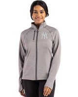 New York Yankees Cutter & Buck Peshastin Recycled Grid Fleece Womens Full Zip Jacket Elemental Grey Heather Front