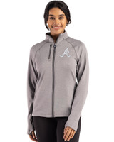 Atlanta Braves Cutter & Buck Peshastin Fleece Recycled Womens Full Zip Jacket Elemental Grey Heather Front