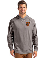 Baltimore Orioles Cutter & Buck Adapt Recycled Soft Knit Stretch Mens Heathered Hooded Pullover Black Heather Front