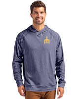 Seattle Mariners Cooperstown Cutter & Buck Adapt Knit Recycled Mens Heathered Hooded Pullover Navy Blue Heather Front
