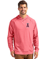 Los Angeles Angels Cutter & Buck Adapt Recycled Soft Knit Stretch Mens Heathered Hooded Pullover Cardinal Red Heather Front