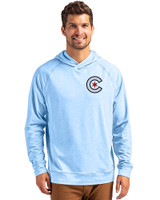 Chicago Cubs City Connect Cutter & Buck Adapt Knit Recycled Mens Heathered Hooded Pullover Atlas Heather Front