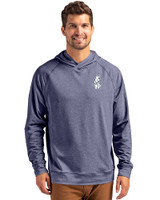 Chicago Cubs Cooperstown Cutter & Buck Adapt Knit Recycled Mens Heathered Hooded Pullover Navy Blue Heather Front