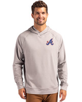 Atlanta Braves City Connect Cutter & Buck Adapt Knit Recycled Mens Heathered Hooded Pullover Polished Heather Front
