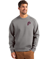 Philadelphia Phillies Cooperstown Cutter & Buck Roam Epic Versatility Recycled Crew Neck Mens Pullover Elemental Grey Front