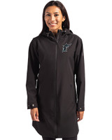 Miami Marlins Cooperstown Cutter & Buck Camano Everyday Stretch Recycled Womens Water Resistant Jacket Black Front