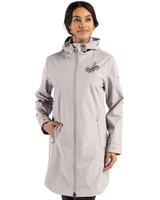 Los Angeles Dodgers Cooperstown Cutter & Buck Camano Everyday Stretch Recycled Womens Water Resistant Jacket Polished Medium Gray Front