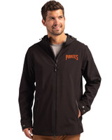 Pittsburgh Pirates Cooperstown Cutter & Buck Camano Everyday Stretch Recycled Mens Water Resistant Jacket Black Front