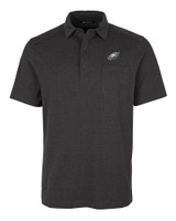 Philadelphia Eagles Cutter & Buck Advantage Tri-Blend Jersey Mens Big and Tall Pocket Polo Black Heather Mannequin