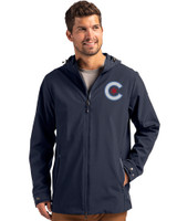 Chicago Cubs City Connect Cutter & Buck Camano Everyday Stretch Recycled Mens Water Resistant Jacket Navy Blue Front